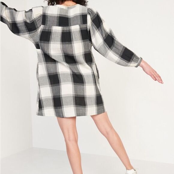 OLD NAVY Black & White Plaid Flannel DRESS Long Sleeves 2X - Picture 4 of 9
